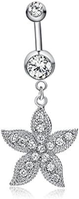 Fashion Women Body Piercing Jewelry 14G Hypoallergenic Stainless Steel Cubic Zirconia Belly Button Ring Navel Rings Punk Colorful Starfish Dance Decoration White