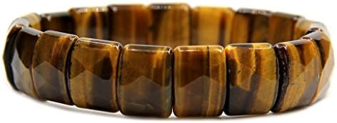 Amandastone Genuine Semi Precious 15mm Square Grain Faceted Beaded Stretchable Bracelet 7.5 Inch