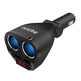 2 Sockets 12V/24V Cigarette Lighter Splitter, 120W 3.4A Dual USB Car Charger Adapter with Voltage Display (Black)