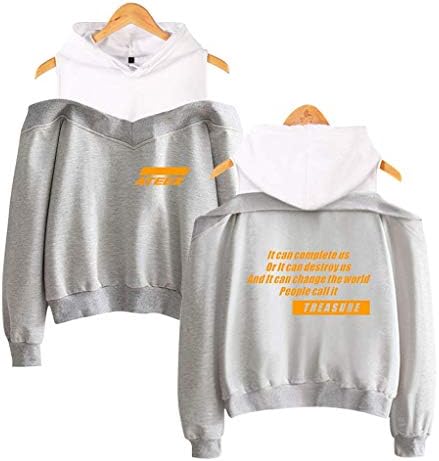 ATEEZ Women Fashion Off Shoulder Hooded Sweatshirt Jacket Pullover