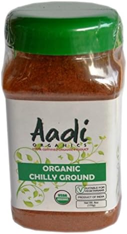 Aadi Organics - USDA Certified Organic Indian Chili Powder - 6oz / 170g per Wide Mouthed Bottle - Cooking, Kitchen Use, Flavoring Herbs and Spices - Stays Fresh