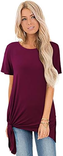 ABYOXI Womens Summer Solid Color Short Sleeve T-Shirt Plus Side Tie Knot Casual Shirt Top S-XXL