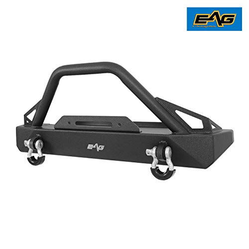 EAG Stubby Front Bumper with Winch Plate Steel Black Textured Fit for