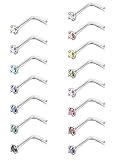 FUNRUN 15PCS 20G Stainless Steel Body Jewelry Piercing Nose Rings Studs Pins Crystal Piercing Set