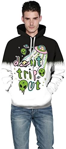 MagiQK Alien Hoodie, Halloween Sweatshirts, Funny 3D Printing Street Snap Lover's Hoody, Don't Trip Out Pullover (XXL/XXXL, Men)