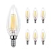 Ascher E12 LED Classic Candelabra Clear Light Bulb / 4W, Equivalent 40W, 470LM / Warm White 2700K / Filament Clear Glass / Non dimmable / Pack of 6