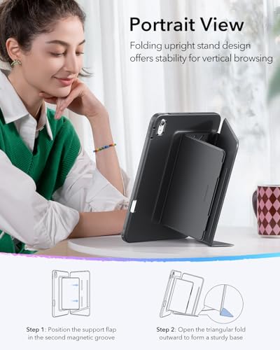 ESR for iPad Air 11 Inch Case M3/M2 (2025/2024), iPad Air 5th/4th Gen (2022/2020), Vertical Stand Cover, Multi Stand Angles, Ultra-Stable Case with Pencil Holder, Auto Wake/Sleep, Black