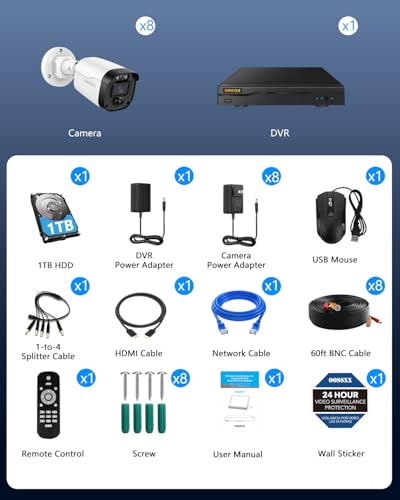 (2026 Updated) 5MP Wired Security Camera System, 8CH NVR with 8 x IP67 Outdoor Cameras, 122° Wide Angle, Free App No Monthly Fee, Remote Control, 1TB HDD, 24/7 Home Surveillance