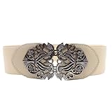 DZT1968(TM)Women Vintage Wide Belt With Alloy Flower (White)