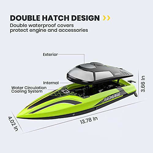 DEERC RC Boat with LED Light, 30+ Mins, Self Righting Remote Control Boat for Pools & Lakes, 20+ MPH, 2.4GHz Racing Boats, 2 Battery, Summer Pool Toys for Kids