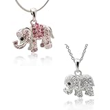 Silver Plated Crystal Raised Trunk Elephant Necklace