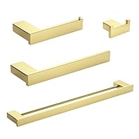 Oyeye 4pcs Bathroom Hardware Set SUS 304 Stainless Steel Bathroom Accessories Set Including Towel Bar Toilet Paper Holder Towel Holder Robe Hook Wall Mounted, Brushed Gold