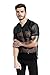 F plus R Mens Novelty Character T-Shirt Fashion Faux Leather Mesh Stitching Tees Black Small