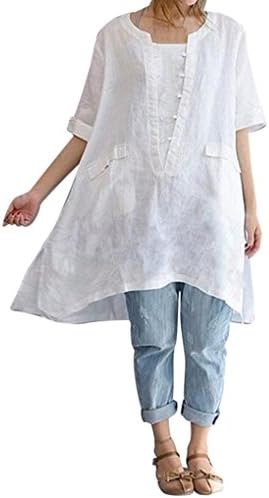 Women Plus Size Vintage Tops Irregular Loose Linen Shirt Blouse Muranba
