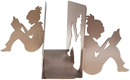 Arsdoll 3D Paper-cut Little Girl Is Reading Shape Heavy Duty Nonskid Iron Metal Bookend Decorative Book Holder Organizer For Office School Library Home Study Decoration Gift (Flesh Pink)