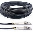 Elfcam® - 60m/196.8ft Outdoor and Indoor Shielded Armored Fiber Optic Cable LC/UPC to LC/UPC OM3 Multimode Duplex 50/125μm LSZH, Black (60M)
