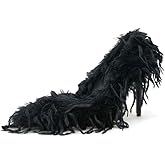 Richealnana Women's Fluffy Sexy Party High Heels Pointy Toe Slip On Stiletto Pumps Shoes