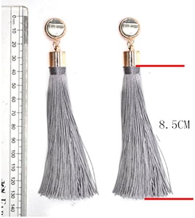 Junmei 2018 Rose gold plating grey long tassle drop and round Stripe stone earring for womens
