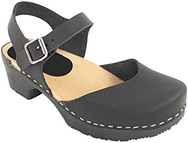 Torpatoffeln Swedish Clogs : Soft Sole Mary Jane Style Clog in Black Leather