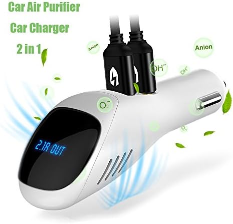 Car Air Purifier,Joysuol Ionic Air Cleaner Purifier freshener Ionizer with 2 Smart USB Port Smart Car Charger - Removes Smoke, Bad Smell and Odors Eliminator