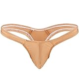 FFESHOW Men's Smooth Bikini Pouch Underwear G String Thongs (Khaki)