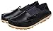 Serene Womens Black Leather Cowhide Casual Lace Up Flat Driving Shoes Boat Slip-On Loafers - Size 8