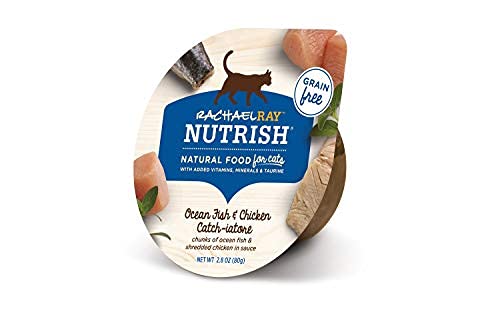 NUTRISH GRAIN FREE WET CAT FOOD OCEAN FISH & CHICKEN CATCH-IATORE WHOLE HEALTH BLEND WITH REAL FLAKED OCEAN FISH & SHREDDED CHICKEN IN SAUCE, 2.8 OZ. CUP (RACHAEL RAY) (PACK OF 24)