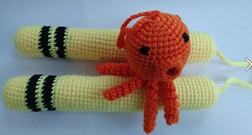 Hand-crocheted Yellow Nunchaku and Hand Crocheted Orange Octopus Octopus Piece Nunchaku
