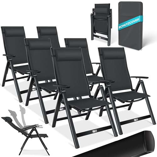 KESSER® Gartenstuhl Hochlehner mit Armlehnen 6er Set Aluminium Klappstuhl mit Kopfkissen & Abdeckung Campingstuhl 7-Fach Verstellbar Rückenlehne Atmun