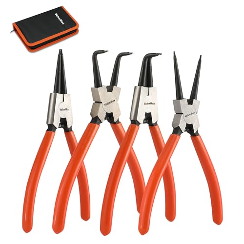 ValueMax Sprengringzangensatz 4tlg.,Sicherungsringzange Set 180mm mit Tasche, für Innen- und Außensicherungen, gerade, gebogen, Seegeringzangen
