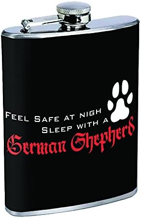 Have Fun Gifts Elegant Fine Touch Leak Proof Small Primo 18/8 Stainless Steel 8 OZ Flask with Personality Design Feel Safe At Nigh Sleep With A Germen Shepherd