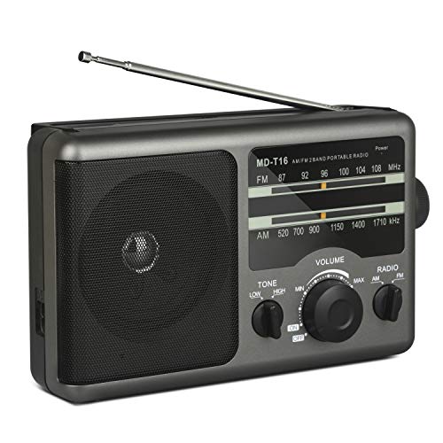 AM FM Battery Operated Radio via 4X DC Batteries or AC Power, Portable Transistor Radio with 3.5 mm Earphone Jack for Camping,Hiking or Outdoor Activities