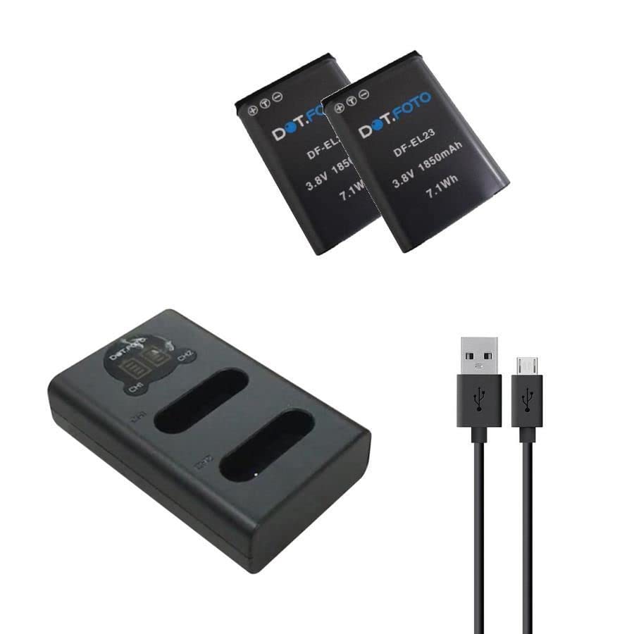 Dot.Foto EN-EL23 Premium 1850mAh Battery (2-pack) & MH-67P type Fast USB LCD Dual Charger for Nikon Coolpix B700, P600, P610, P900, S810c