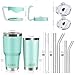20oz and 30oz Tumbler, AOKIWO [2 Packs] Stainless Steel Insulated Tumblers Double Wall Vacuum Tumbler Travel Mug with 2 Lids, 8 Straws, 2 Brush and 2 Handles（Teal）