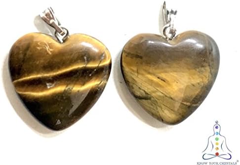 know your crystals Yellow Tiger Eye Crystal Heart Pendant for Men and Women
