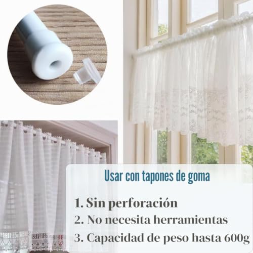 2 x Glass Curtain Rods No Drilling Extendable Curtain Pole with Snap Spring (60-80 cm, Φ10 mm)