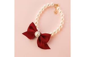 GENERIC Pearl Necklace with Bow, Dress Up Pet Decorative Leash, Kitten Dog Bell (XS 15-21cm-Red)
