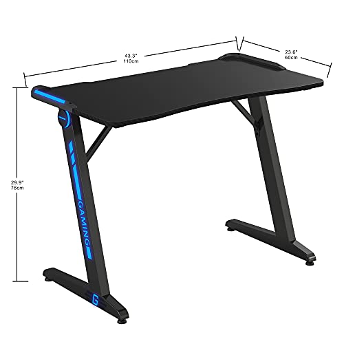ONTRY Gaming Desk 47 inch PC RShaped Gaming Table with RGB Lighting