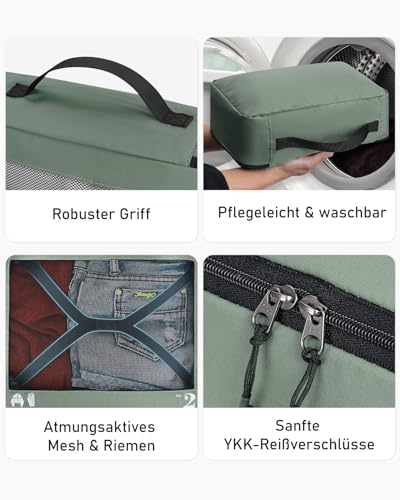 ECOHUB Packing Cubes for Suitcases, 7 Pieces, Travel Organiser, Packing Bags, Recycled PET Eco-Friendly, Travel Accessories, Shoe Bags for Travel, Storage Bag, Luggage Organiser, Travel Bag (Green)