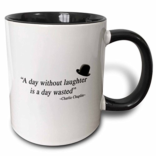 3dRose mug_171870_4 A day without laughter is a day wasted, quote Two Tone Black Mug, 11 oz, Black/White