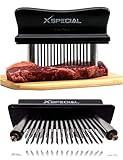 Chef Just-4-Meat Tenderizer Best Tool for Tenderizing Beef Chicken Steak [Try It Now & Taste The Tenderness] * Great Kitchen Gadget * Set 1 Black Tenderizers 48 Stainless Steel Blades by X-Special