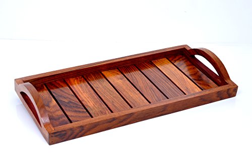 Hashcart Indian Rosewood Sheesham Wood Handmade & Handcrafted Wooden Serving Tray for Dining Tableware, Table Décor, Kitchen Serveware Dining Accessory,Breakfast Coffee Table Tray,Butler Serving Tray - Thumbnail 3