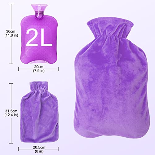 Hot Water Bottle with Cover, 2L Hot Water Bag for Pain Relief, PVC Hand Feet Warmer, Heat Therapy and Cold Therapy - for Menstrual Cramps, Neck and Shoulder Sores (Purple)