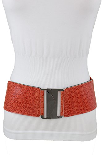 TFJ Women Wide Stretch Belt Hip High Waist Metal Buckle M L XL Orange