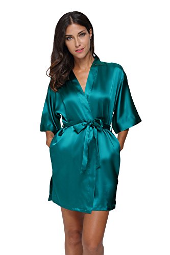The BundWomen's Satin Robes Bride Bridesmaid Lace Short Silk Wedding Party Lightweight Bathrobe Soft Sleepwear S-XXXL