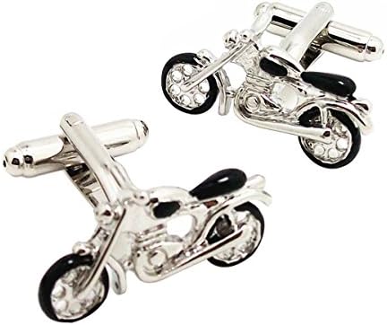 Covink® Men's Rhodium Plated Silver Black Motorcycle Bike Metal Cufflinks