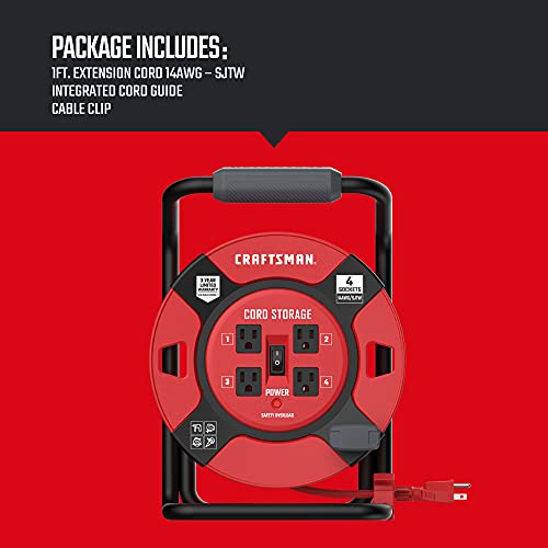 CRAFTSMAN Retractable Extension Cord Reel 1 Ft. With 4 Outlets, Cable
