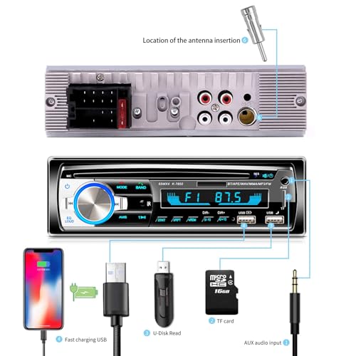 Bluetooth Handsfree Car Radio, Lifelf Stereo Radio 4 x 65W 1 DIN Car Radio Receiver with MP3 Player WMA FM Remote Control, Two USB Ports, Support iOS, Android (No RDS/CD)