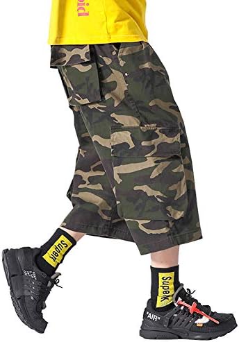 Bormran ワイドパンツ 袴パンツ メンズ 七分丈 極太 ルーズフィット バギーパンツ ゆったり カーゴパンツ 大きいサイズ クロップドパンツ 迷彩柄