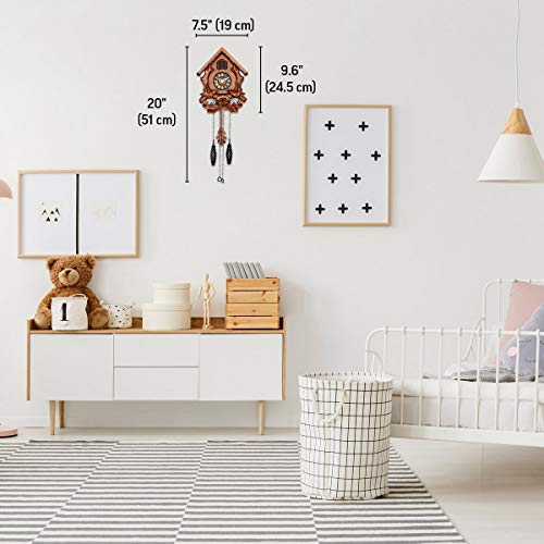 Cuckoo Wall Clock with Night Mode, Singing Bird and Carved Wood